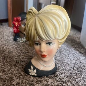 Vintage Lady Head Vase with Blonde Hair